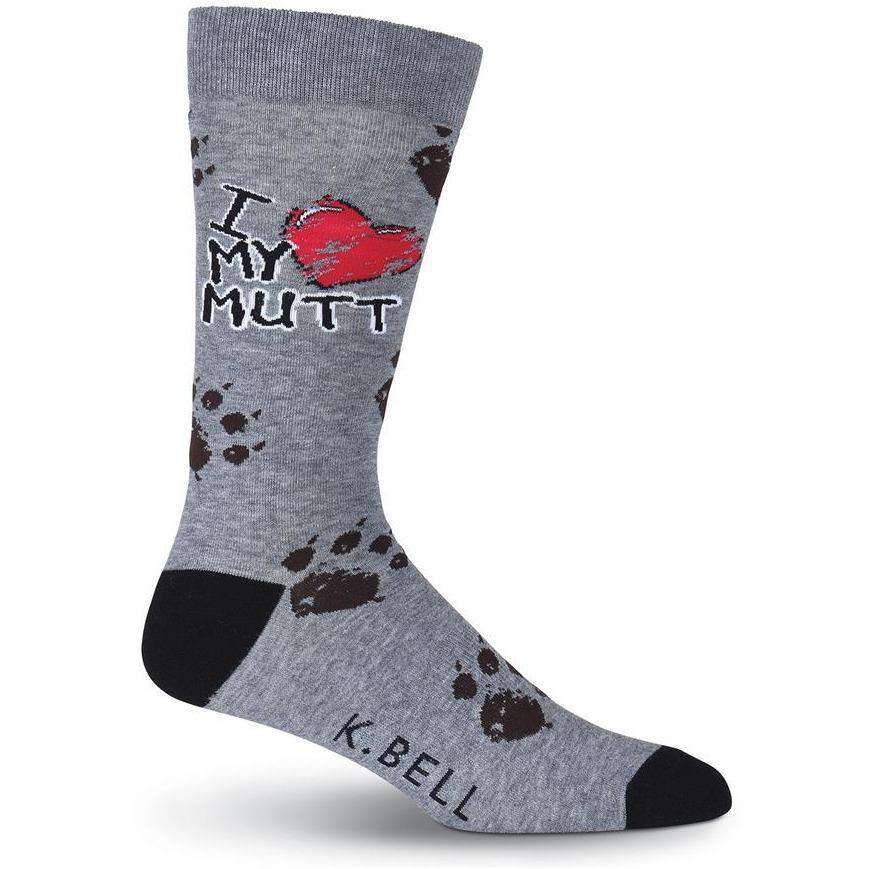 K. Bell Novelty Socks I Heart My Mutt Crew Socks | Crew Socks for Men