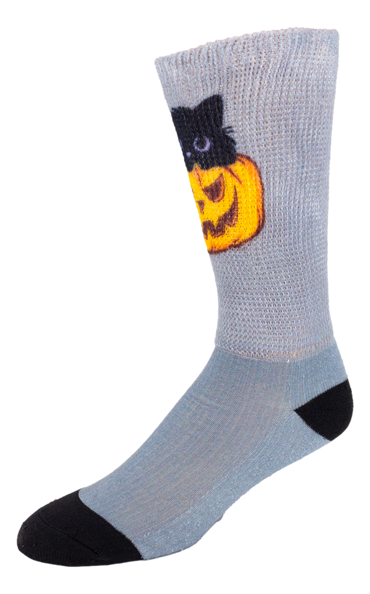 Black Pumpkin Cat Diabetic Socks