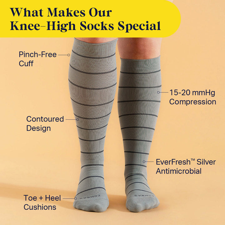 Knee-High Compression Socks – Stripes Grey/Charcoal