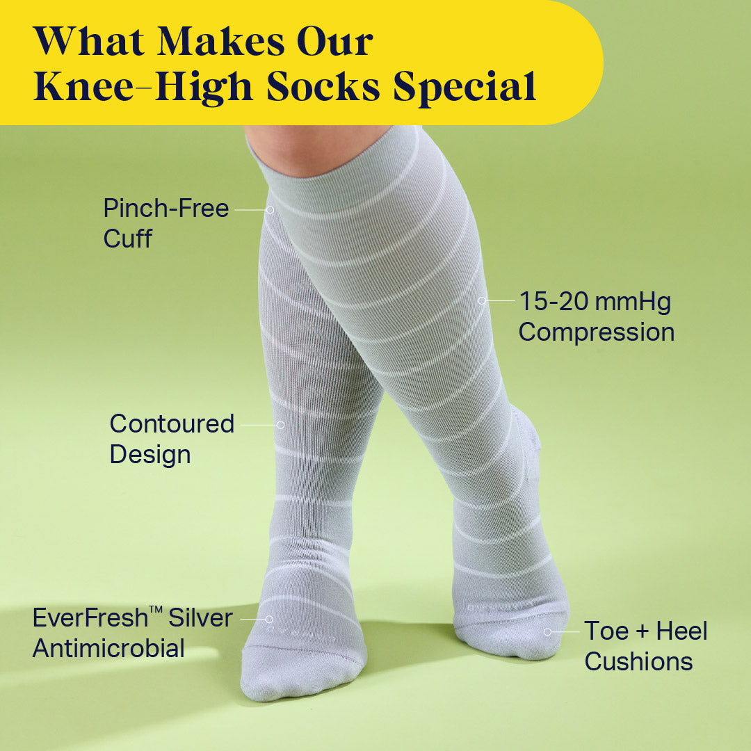 Knee-High Compression Socks – Stripes Heather/White