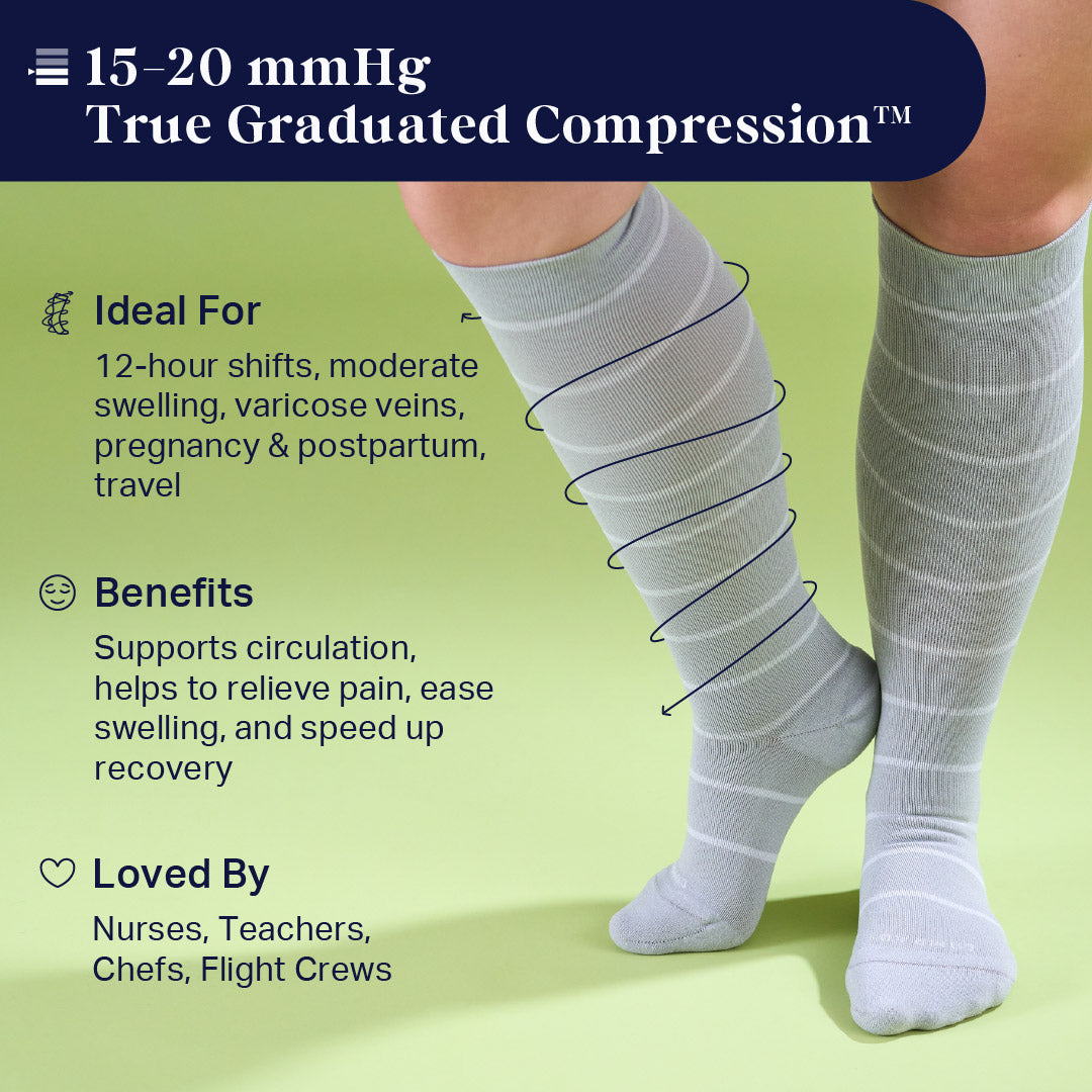 Knee-High Compression Socks – Stripes Heather/White