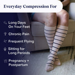Knee-High Compression Socks – Stripes Rose/Navy