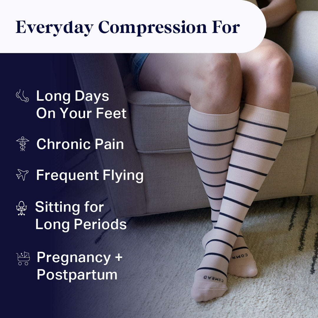Knee-High Compression Socks – Stripes Grey/Charcoal