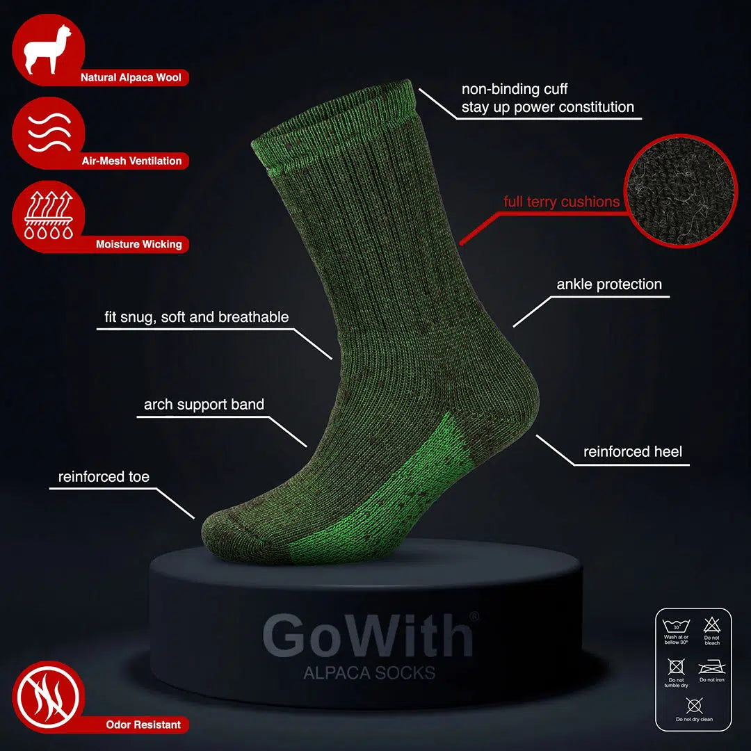 Thermal Warm Terry Lined Alpaca Hiking Boot Socks for Men & Women - Optic Effect