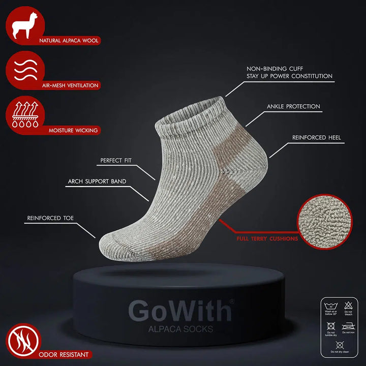 Alpaca Wool Thermal Full Terry Low Cut Socks for Men &amp; Women - Optic Effect