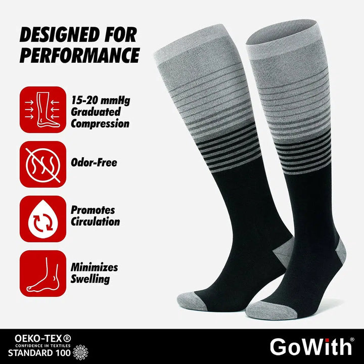 15-20 mmHg Knee High Bamboo Compression Socks for Men & Women - No Cushion