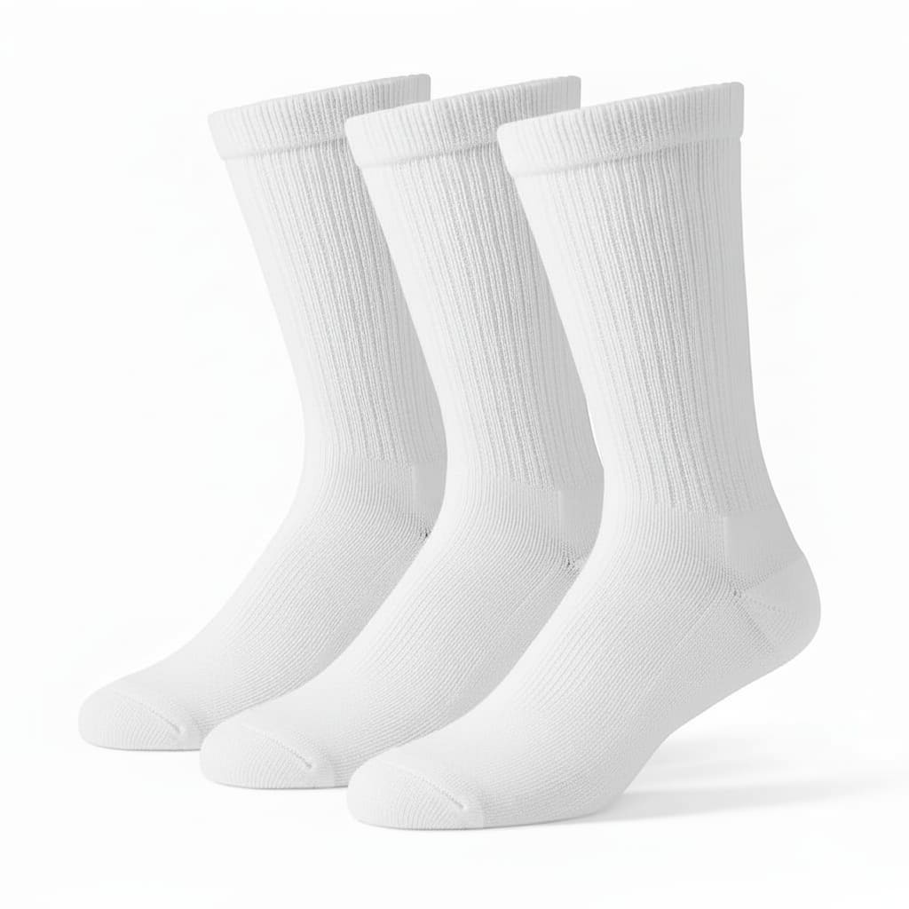 Sock Perfect Triple Stretch Diabetic Crew Socks – Extra Wide Non-Binding Socks (3-Pack, White)