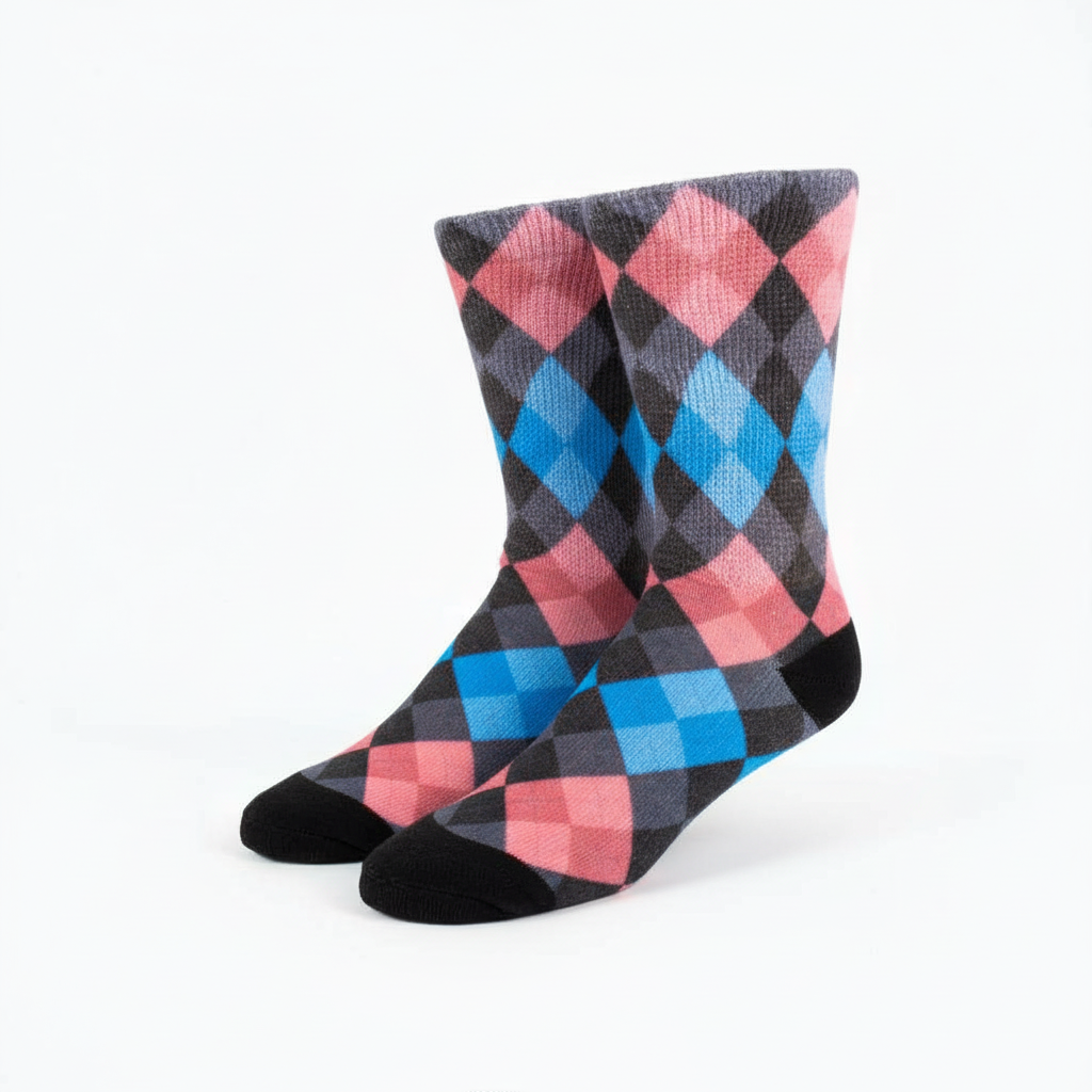 Argyle Blue N Red Diabetic Socks