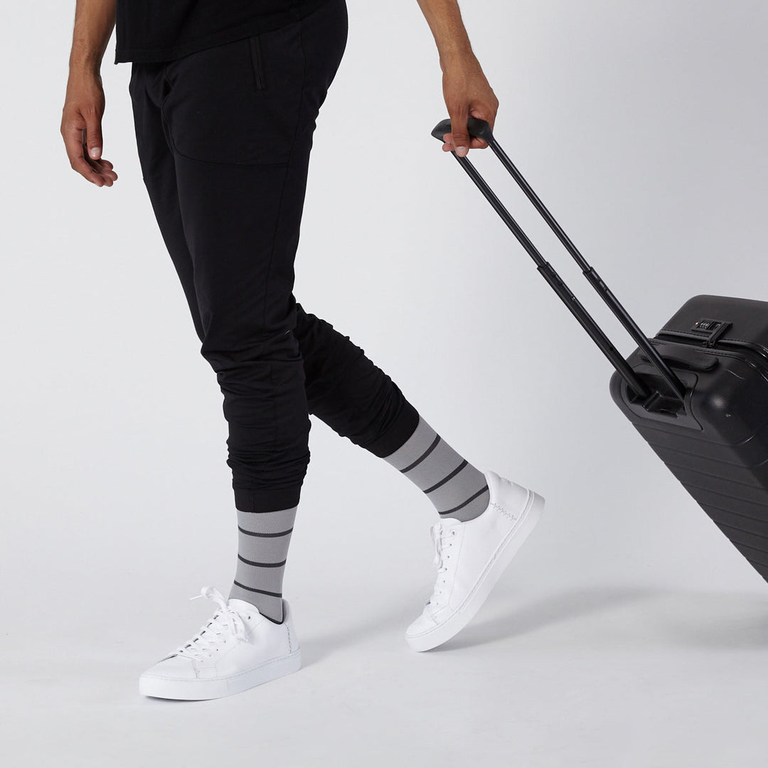 Knee-High Compression Socks – Stripes Grey/Charcoal