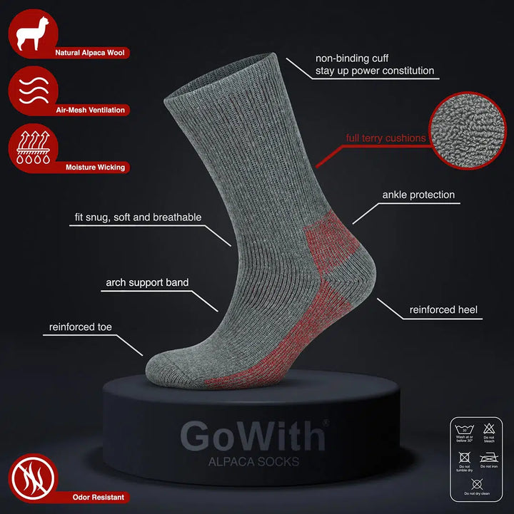 Thermal Warm Terry Lined Alpaca Hiking Boot Socks for Men &amp; Women