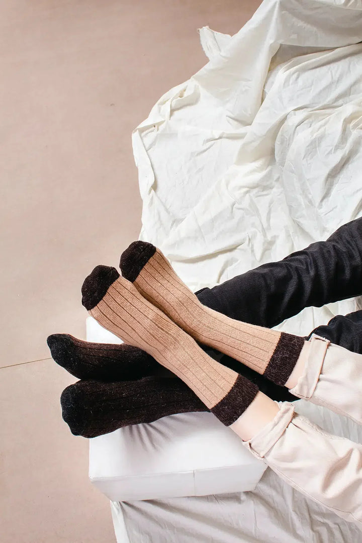 Alpaca Wool Crew Hiking Boot Socks for Men and Women - Ribbed
