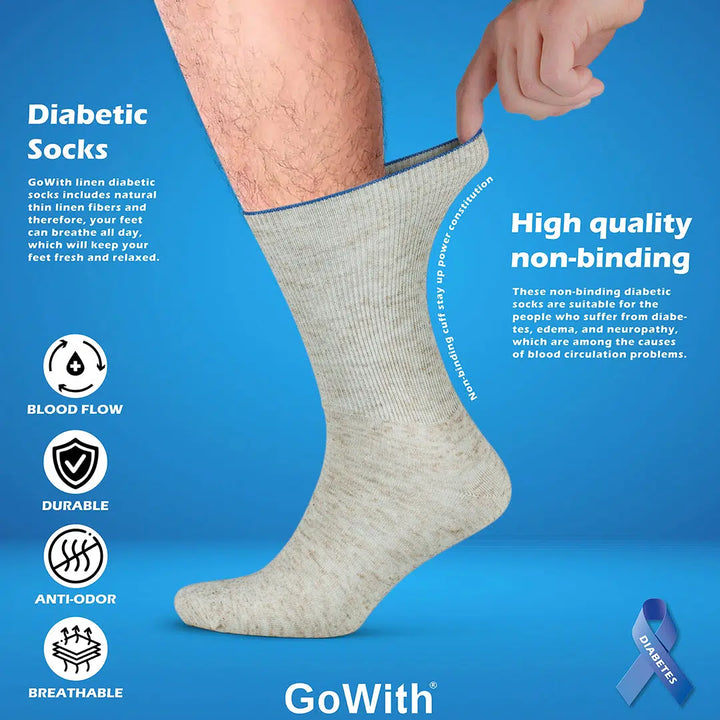 Men's Thin Linen & Cotton Blend Crew Diabetic Socks