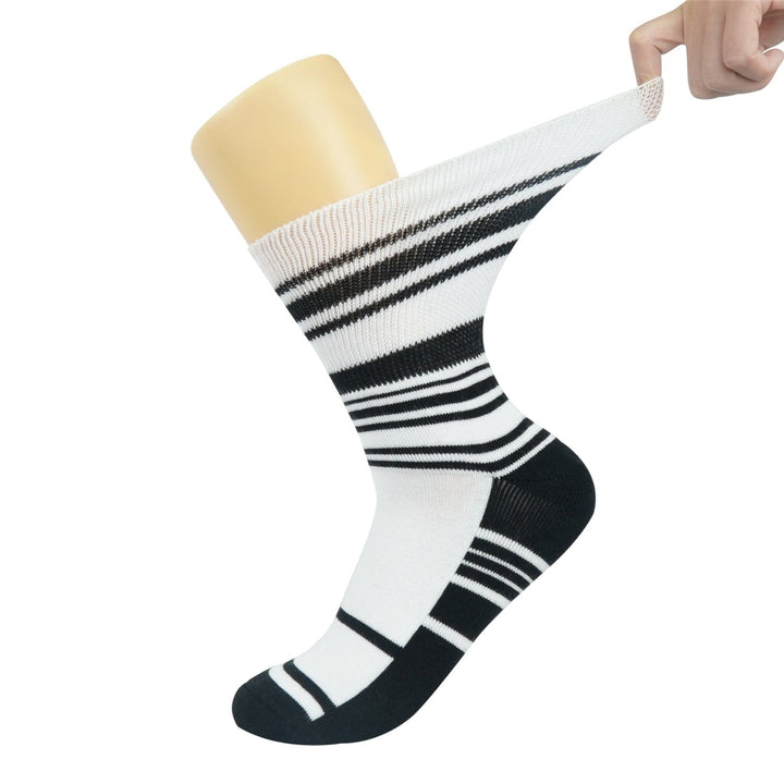 BAMSocks.com - Diabetic & Compression Socks SM/M / WHITE - BLACK STRIPES Diabetic Socks - Striped