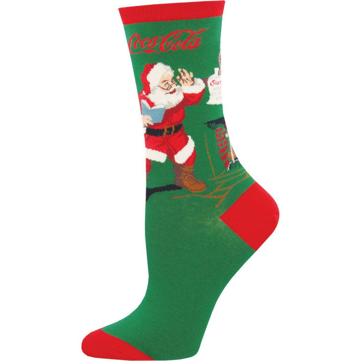 BAMSocks.com - Premium Luxury Socks Holiday Socks Green / Women 4 - 10 Classic Coke Santa Socks | Crew Socks for Women
