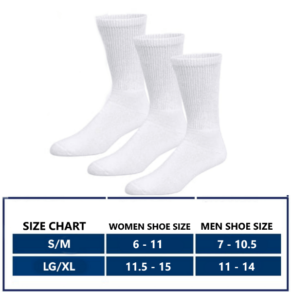 Sock Perfect Diabetic Socks S/M / White Sock Perfect Crew Extra Stretch Diabetic Socks (3 Pair)